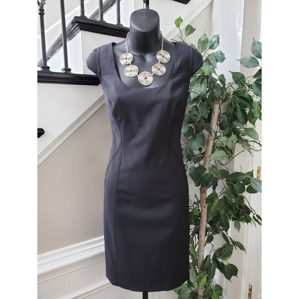 Ann Taylor Women's Black Virgin Wool Scoop Neck Short Sleeve Knee Length Dress 2